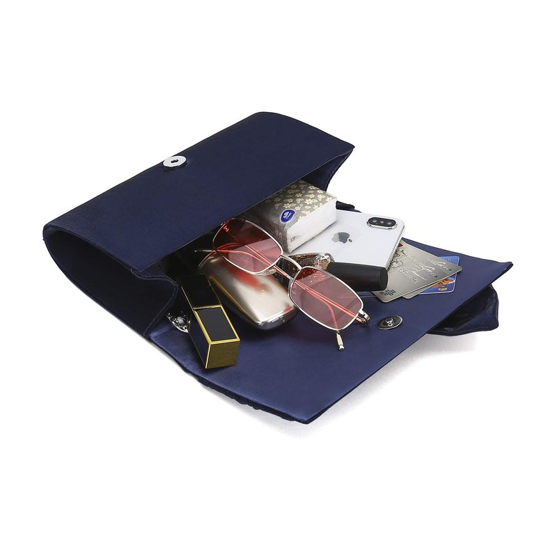 IXEBELLA Satin Evening Bag Bow Flap Clutch Purse for Women Formal Party/Prom/Wedding (Midnight Blue) - Image 4